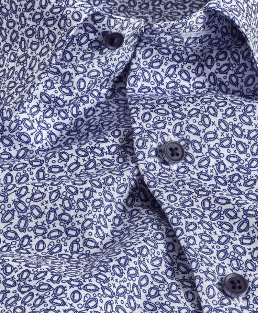 David Donahue Blue & White Tailgate Print Shirt - Briggs Clothiers