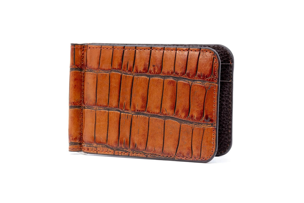 Martin Dingman Anthony Hand Finished Alligator Grain Leather Credit Card Money Clip - Chestnut - Briggs Clothiers