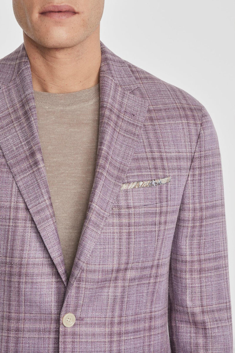 Jack Victor Midland Plaid Wool, Silk, and Linen Lavender Blazer