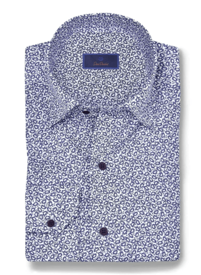 David Donahue Blue & White Tailgate Print Shirt - Briggs Clothiers